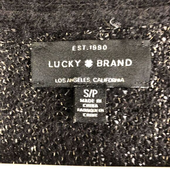 Lucky BRAND Wool Blend Black Open Cardigan Metallic Gold Leaf Motif Sz S - Picture 9 of 10